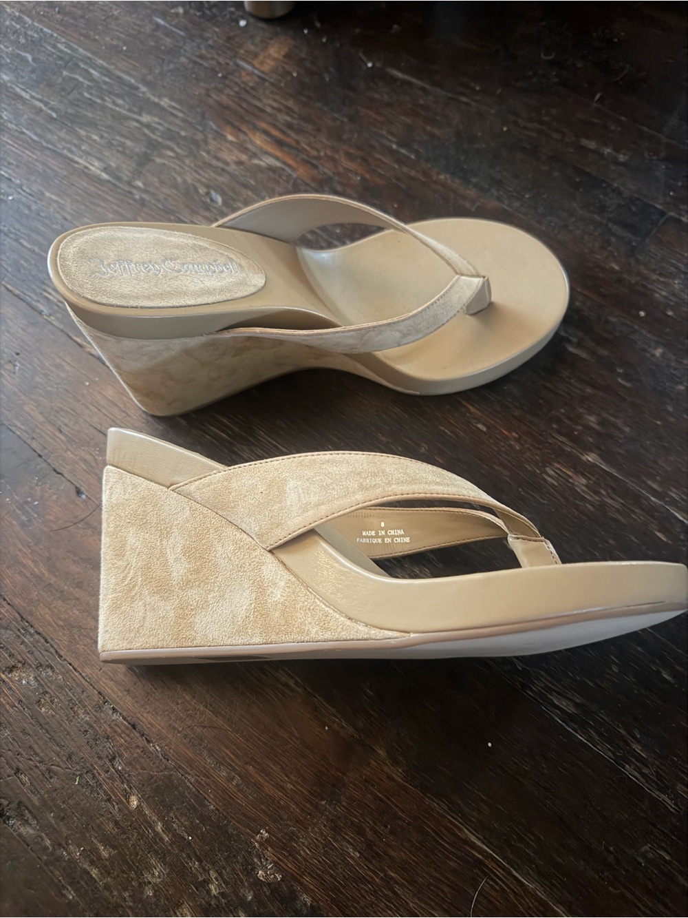 Jeffrey Campbell Beige Suede-Look Wedge Flip Flops
